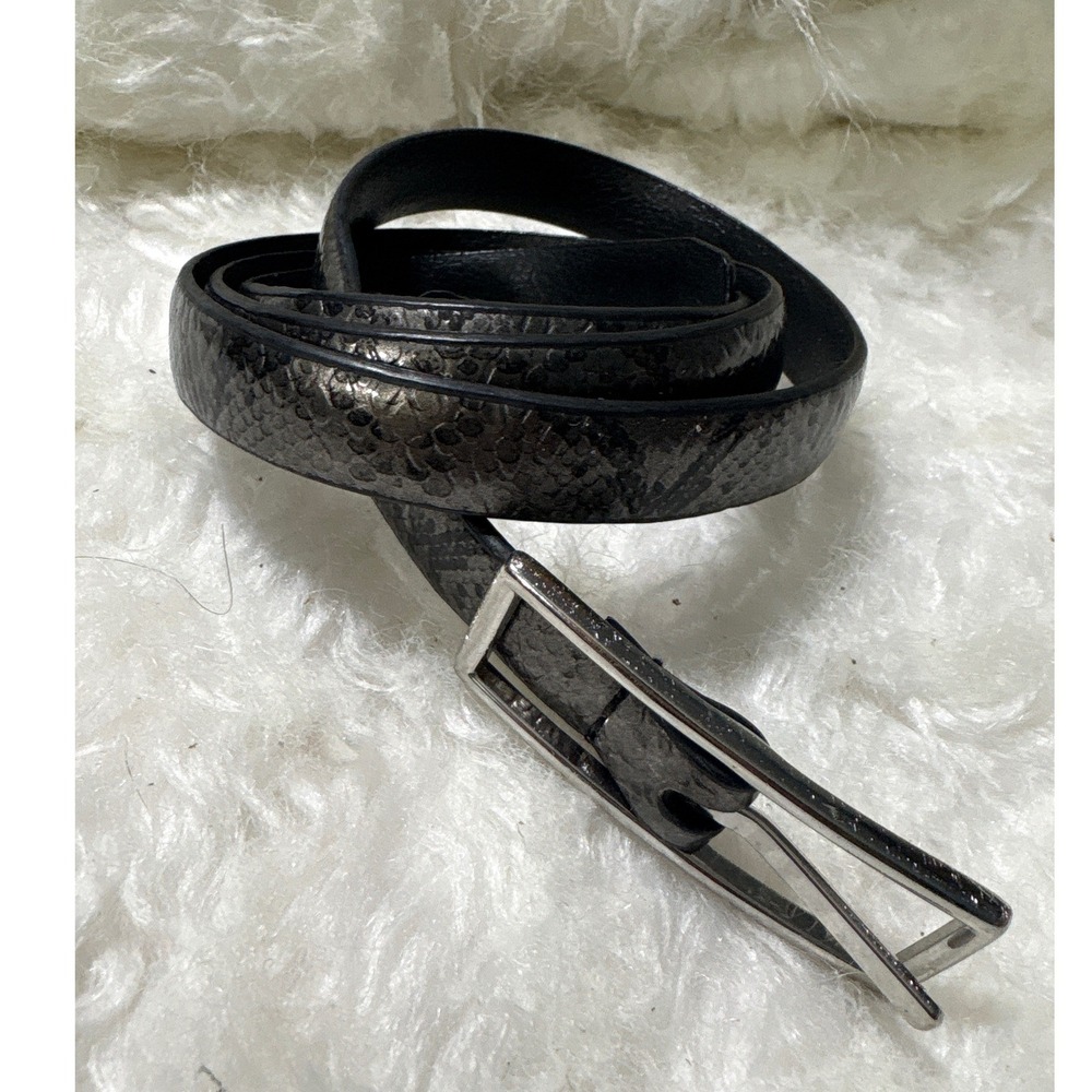 Unbranded Belt Women 28-32 Skinny Metallic Snakeskin Pewter Edgy Chic Excellent